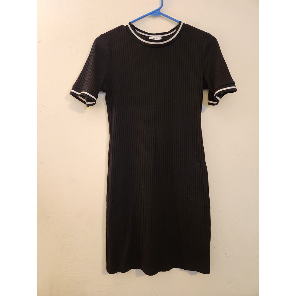 BDG Urban Outfitters Black Ribbed Mini T-Shirt Dress White Tipping Medium